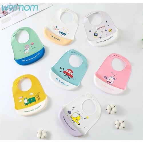 Warmom Baby Silicone Bibs Waterproof Childrens Saliva Pouch Disposable Baby Accessories Cartoon Adjustable Bib Soft Comfortable