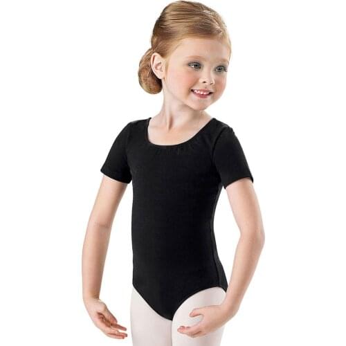 Children Scoop Neck Short Sleeve Girls Dance Leotard Toddler Lycra Cotton Spandex Dancewear For Ballet Class Gymnastics Outfit