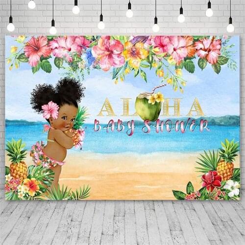 Avezano Photography Backdrop Baby Shower Girl Aloha Summer Sea Beach Coconut Floral Backgrounds For Photo Studio Photozone Decor