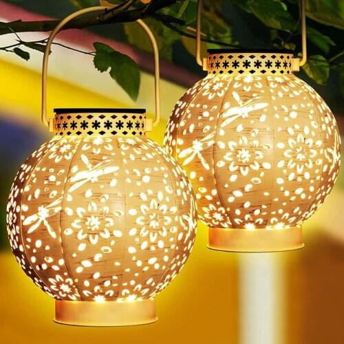 2 Pack Solar Lantern, Hanging Retro Solar Lights Outdoor Solar Garden Lights Yard Decor for Tree Fence Patio, Warm Light