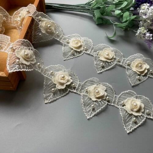 1 Yard 7*8cm Ivory Heart leaf Pearl Embroidered Lace Trim Ribbon Fabric Sewing Craft Patchwork Handmade For Costume Decoration