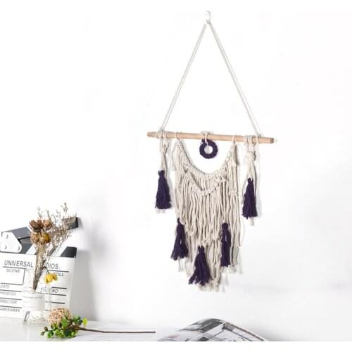 Hot Sale Tapestry Boho Decor Beige And Purple Tassel Background Wall Bed Room Pendant Wedding Decoration Chic Ornaments
