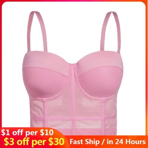 Hot Mesh Push up Bralet Bra Adjustable Strap Sleeveless Women Bustier Crop Top Sexy Night Club Party Outwear Vest Top Plus Size