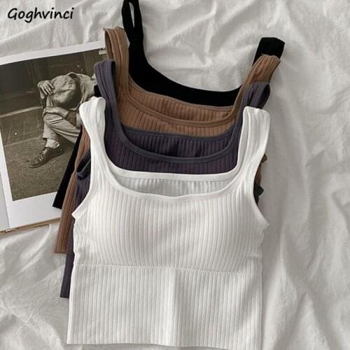 Camis Women Padded Slim All-match Solid Tanks Ladies Skinny Stretchy Chic Leisure Daily Off-shoulder Tops Fashion Ins Joggers