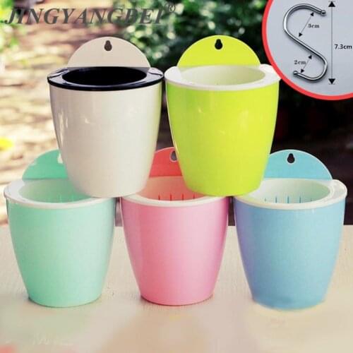 Fashion PP Resin Wall Hanging Lazy Flower Pot Holder Balcony Creative Garden Gardening Plant Planter Home Decor with Hook