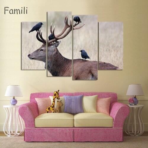 4Pcs Rushed Modular Pictures Deer Wall Art Canvas Printed Painting Unframed Wall Picture For Living Room Hot Cuadros Decoration