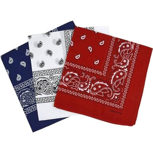 Set of 3 bandanas Paisley Man and Woman 57 x 57 cm Red + white + navy blue