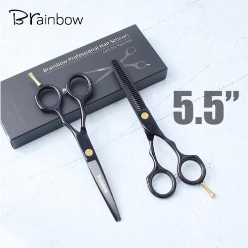 Brainbow 5.5''Professional Hairdressing Scissors Kit 4cr13 Steel Hair Scissors Cut Thin Hair Cloak Razor Comb Clip Styling Tools