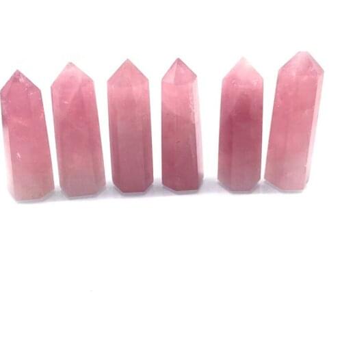 Natural Rock Pink Rose Quartz Crystal Wand Point Healing Mineral Stone Collection DIY Home Decor Hexagonal Treatment Stones