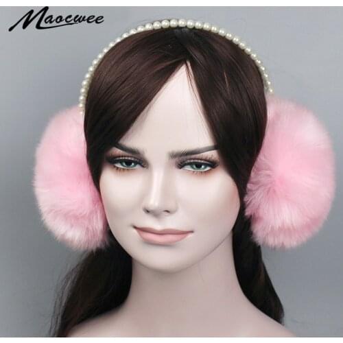 Fashion Faux Rabbit Fur Earmuffs Ear Muffs Ear Warmers Fake pearls Earmuffs Winter Outdoor Women Christmas Gifts 2018