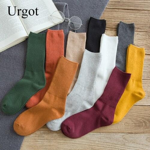 Urgot 5 Pairs Autumn new womens Harajuku retro colorful high quality fashion cotton color casual socks Japanese college style
