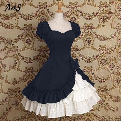 Anbenser Lolita Dress Girl Medieval Victorian Court Princess Cake Layered Sweet Dresses Ruched Bow Puff Sleeve Tea Party Dress