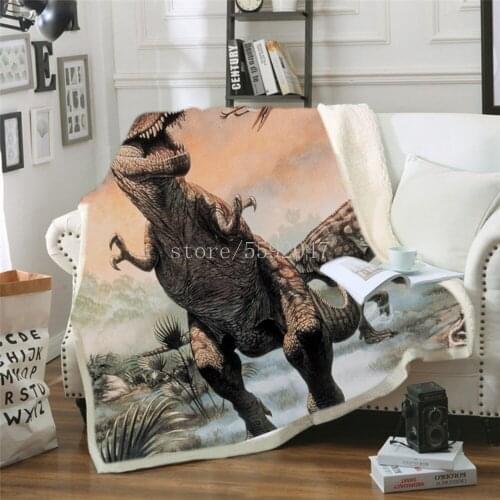 Bedding Outlet Dinosaur Fluffy Blanket Jurassic Soft Blanket Boys 3D Animal Sherpa Blanket Tyrannosaurus Bedding Cobertor