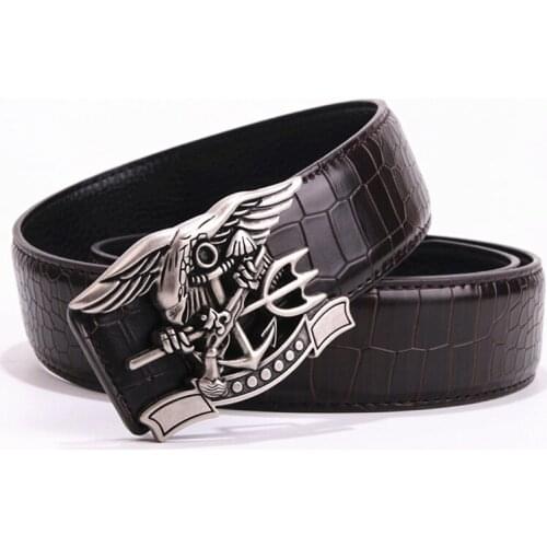 2017 lion buckle head strap mens casual crocodile pattern belt free shipping