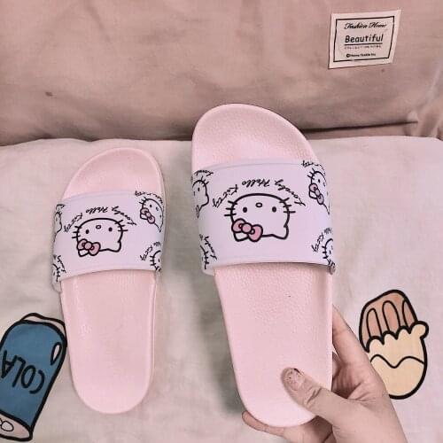 Sanrio Hello Kitty Cute Cartoon Slippers Female Summer Indoor Soft Bottom Non-slip Slippers
