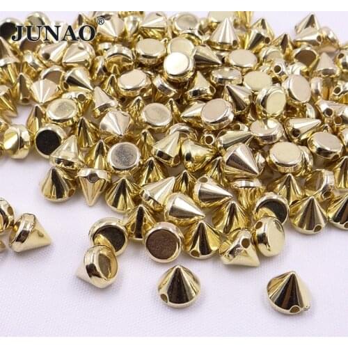 JUNAO 500pcs 8mm Gold Silver Color Studs Spikes Plastic Decorative Rivet Sewing Punk Rivets For Leather Clothes Jewelry Crafts