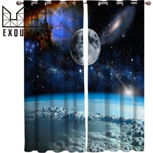 Curtains Universe Galaxy Moon Window Curtains For Living Room Kids Room Kitchen Bedroom Drapes Home Decor Drapes