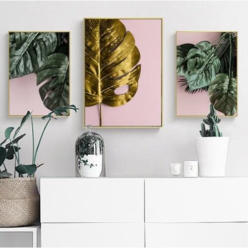 Nordic Golden abstract leaf Plant Wall Art Canvas Painting Poster Print Wall Picture Hallway for Living Room Decorate