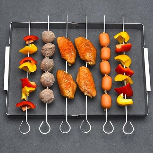 Foldable Stainless Steel BBQ Skewer Rack Reusable For BBQ Mini Barbecue Holder Grill Rack Barbecue Accessories