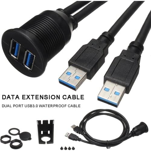 Dual USB 3.0 Extension Cable Car Boat Motorbike Instrument Panel Flush Mount Extended Data Line Compatible with USB 2.0/1.1