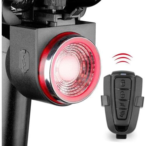 Bicycle Rear Smart Taillight Anti-theft Alarm Lock Automatic Brake Remote Control With Wireless Bell USB Rechargeable Bike Light