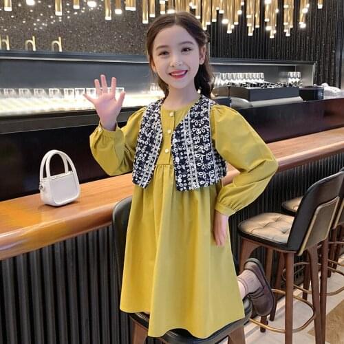 Spring Girl Dress Fashion Kids Party Dresses for Girls Patchwork 2PCS School Dress Teenager Cotton Girls Clothes 4 6 8 10 12Y