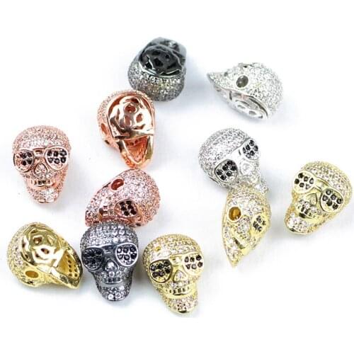 YHBZRET 2pcs White Zircon Skull Pendant Copper Spacer beads Charms Loose beads for Jewelry making bracelet Necklace DIY Finding