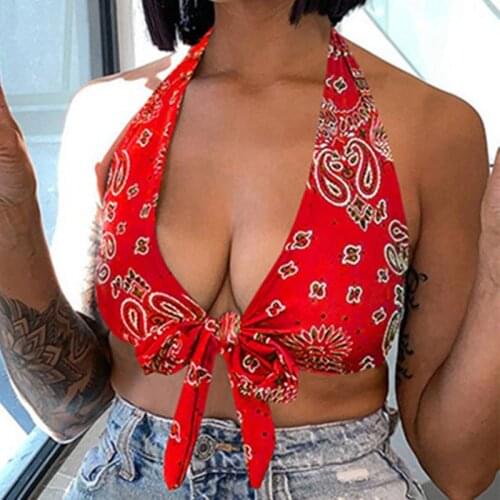 Y2K Floral Printed Blue Halter Top Summer Bohemian Beach Style Backless Tank Top Tie Knot Front Cut Out Mini Vest Women Cami