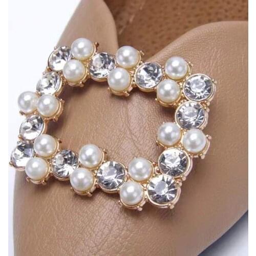 1pair Luxury Shoe Clip DIY Shoes Decoration Rhinestone Pearl Simulation Jewelry Square Hollow Ornaments For High Heel Sandals