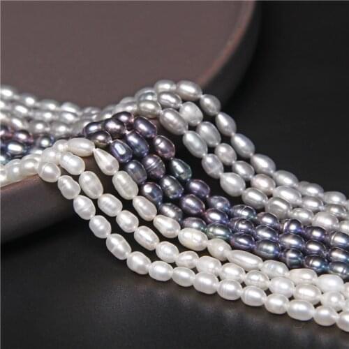 4-4.5mm Black Rice Punch Small Natural Pearl Beads Gray White Oval Freshwater Pearl Bead Jewelry Making Earrings Necklace14"