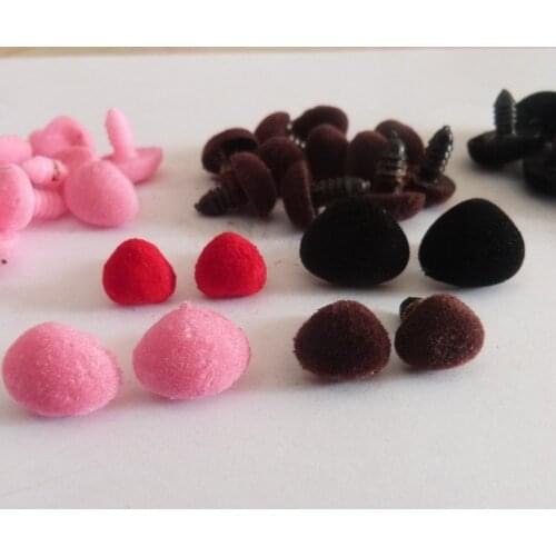 50pcs/lot 11/15/18/20/22/24/27/29mm pink/red/black/brown flocking Triangular safety toy nose & soft washer for diy doll findings