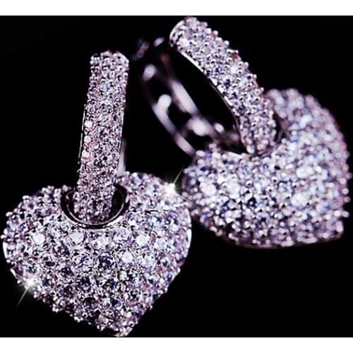 AAA+ Quality Full Pave Top Zircon Charms Heart Earrings Magical Double Used Silver Hoop Earrings For Women Luxury Jewelry