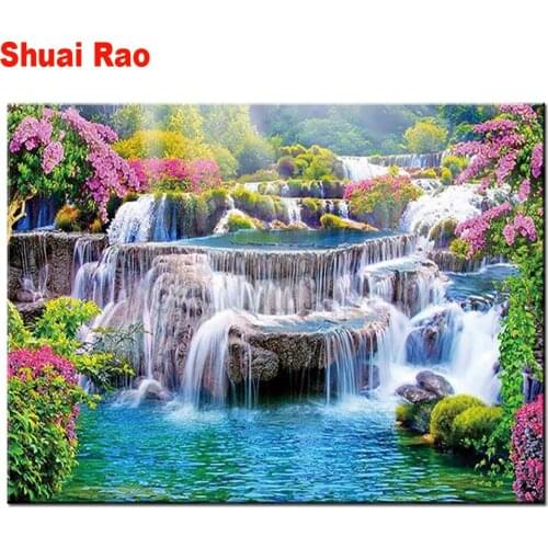 5d diy diamond painting mosaic waterfall landscape diamond crystal painting full square round diamond embroidery wall art