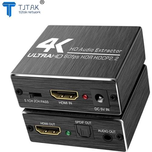 4K 60HZ HDMI Audio Extractor 5.1CH HDMI To Optical TOSLINK SPDIFSplitter Support YUV 4:4:4 3D HDR Audio Converter Adapter
