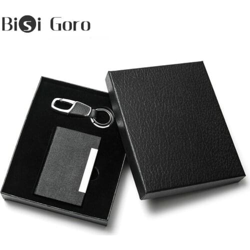 Bisi Goro 2021 RFID Wallet Set Metal Card Holder Aluminum High Quality Box Stainless Steel Key Holder Giftbox Tarjetero Hombre