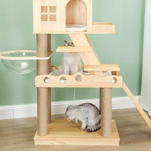 Large Solid Wood Cat Climbing Frame Space Capsule Multi-layer Pet Cat Furniture Scratching Device, Scratching Post Cat Litter