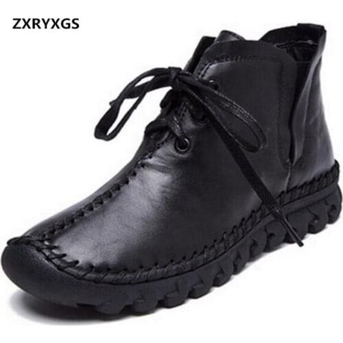 ZXRYXGS Brand boots Fashion Casual Shoes Woman Boots 2020 Autumn Winter Casual Sneaker Women Boots Cow Leather Shoes Snow Boots