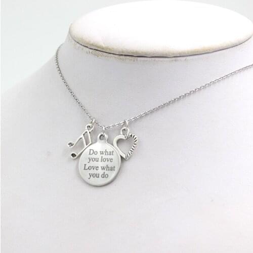 10PCS New Arrival Music Note charm Necklace Stainless Steel Chain Letter Engraved Stainless Steel Pendant Necklace musician Gift