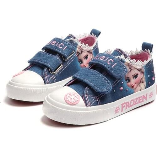 Disney Kids Shoes for Girls Sneakers Elsa Anna Princess Canvas Children Shoes Denim Running Sport Baby Sneakers Big Girls Shoes