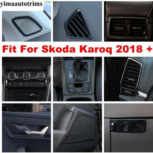 Pillar A Speaker / Window Lift Button / Air AC Outlet Vent / Shift Gear Stainless Steel Cover Trim For Skoda Karoq 2018 - 2020