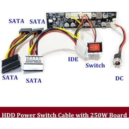 DIY 12V DC 250W 2.5 3.5 HDD Hard drive independent power switch board with 4 SATA/6 SATA/10 SATA power cable