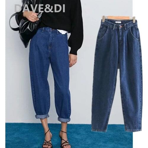 Jenny&Dave women boyfriend high street vintage loose mom jeans woman high waist jeans pleated jeans for for women plus size