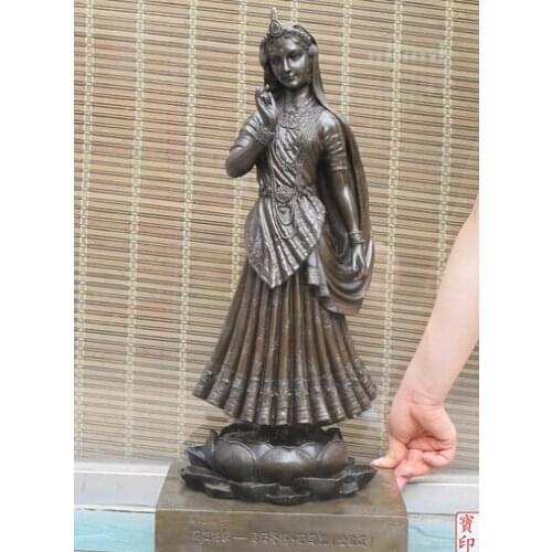 Huij 008566 24"Signed wumageqi Swami pure bronze Statue lotus base Krishna India Buddha