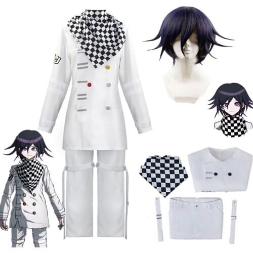Anime Danganronpa V3 Cosplay Kokichi Oma President Costume Full Set Coat Pants Scarf and Wig Halloween Carnival Party Costumes