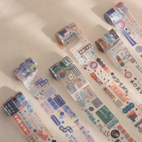 Masking Tape PET Material 3m X 6m Text Pattern Tapes Transparent Washi Tape DIY Decoration Long Strip Sticky Paper Stickers