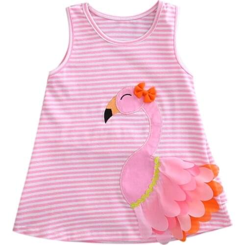 Summer Fashion Sweet Lovely Infant Baby Girls Dress Sleeveless O-Neck Pink Striped Dress Swan A-Line Knee-Length Dress