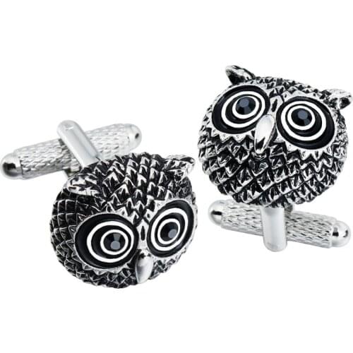 HAWSON Trendy & Stylish Cufflinks Lovely Black Owl Face with Big Eyes Imitation Rhodium Cuff Links for Mens French Cuffs/Shirts