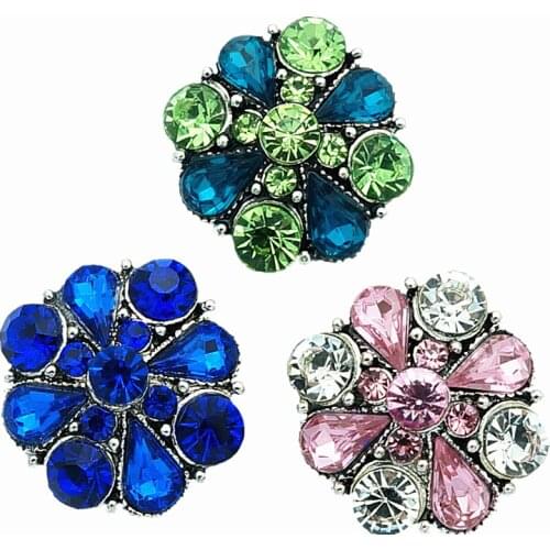 Fashion Beauty rhinestone Crystal Flowers 20MM snap buttons fit snap bracelet snap jewelry wholesale KZ1451