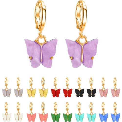 Fashion earrings lady Acrylic Butterfly Earrings Not Easy to Fade Ear Jewelry Candy colors ear buckles earrings woman eardrop
