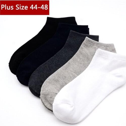 Mens Cotton Solid Color Breathable Socks Fashion Boat Shallow Sweat-absorbent For Europe And America Plus Size 44-48